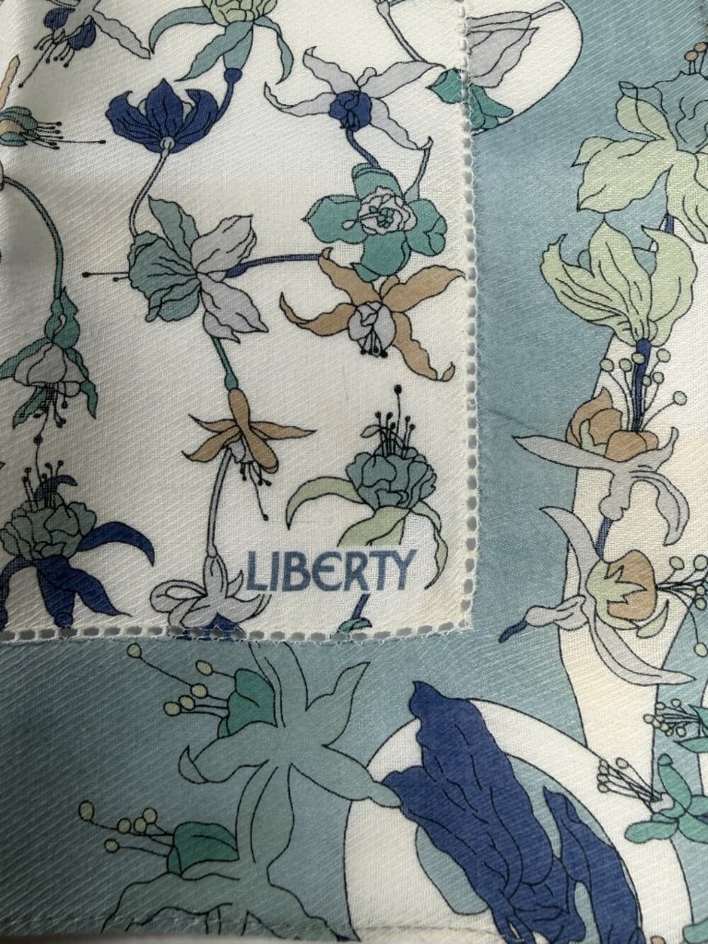 Liberty of London Cotton Floral Scarf Blue Ivory 20" - Picture 4 of 15